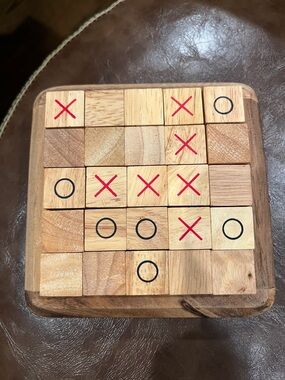 Wooden Travel Tic-Tac-Toe Game Set - Natural Wood 5x5 inches
